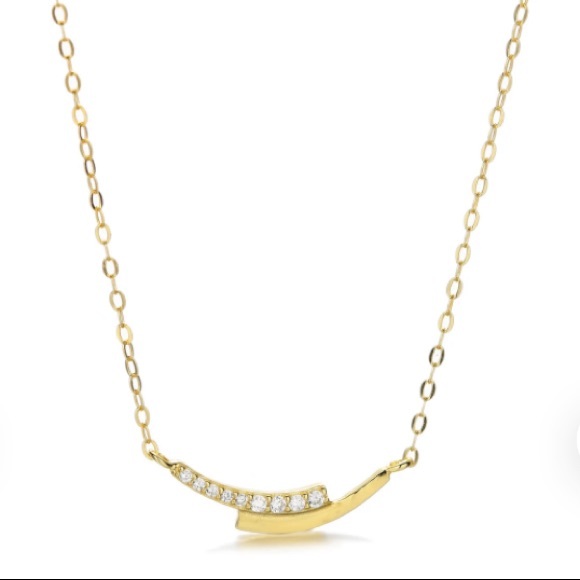 UltraDelicate Dainty 14K Gold Plated Pavé Crystal Arc Pendant Clavicle Necklace - Picture 4 of 10